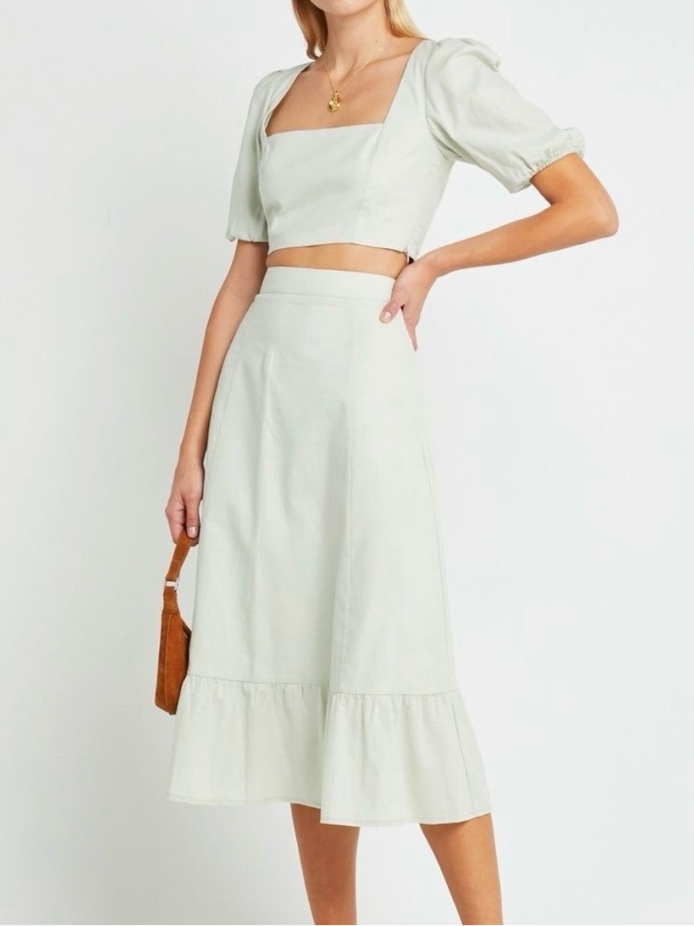 O.P.T One Pretty Time Skirt Midi In Sage A Line Size Small